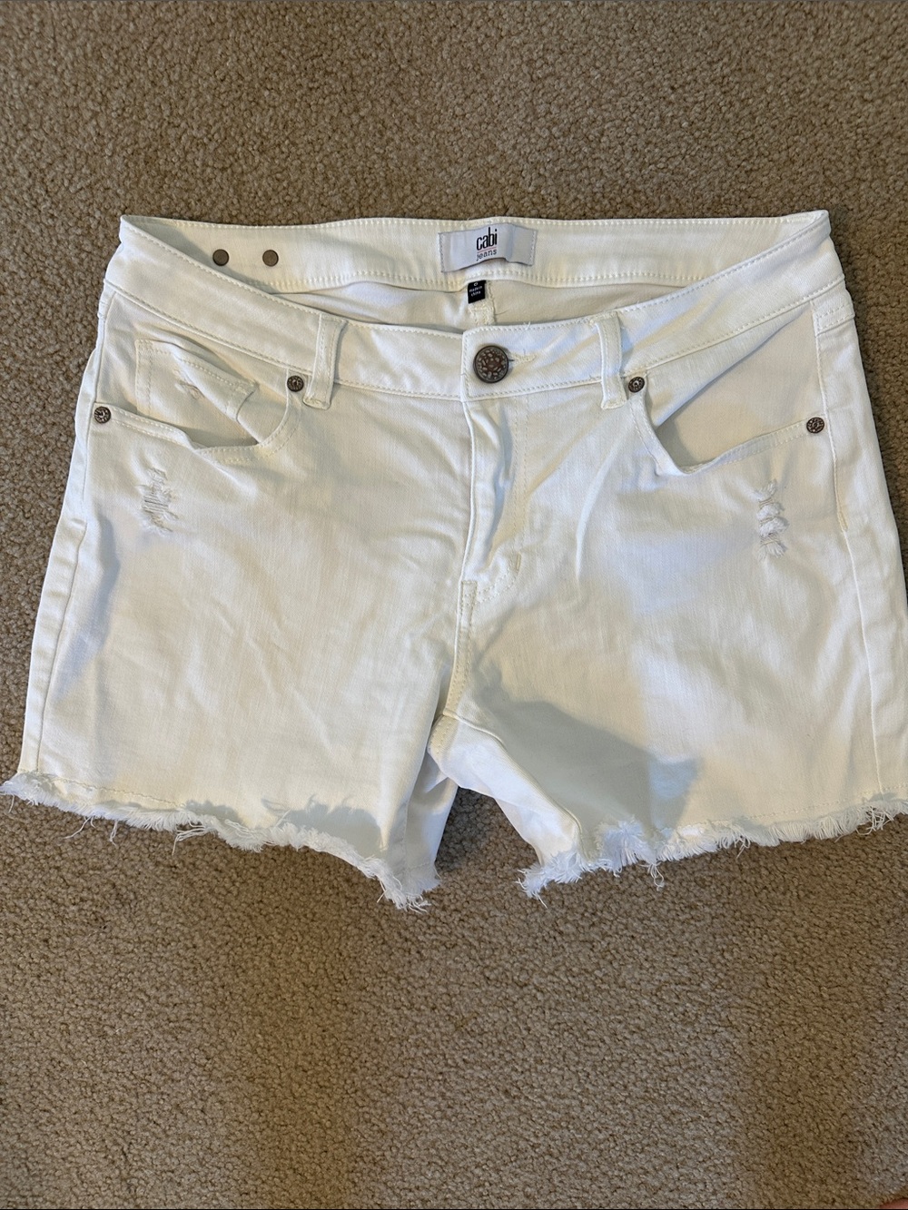 CAbi White Distressed Denim Cutoff Shorts
